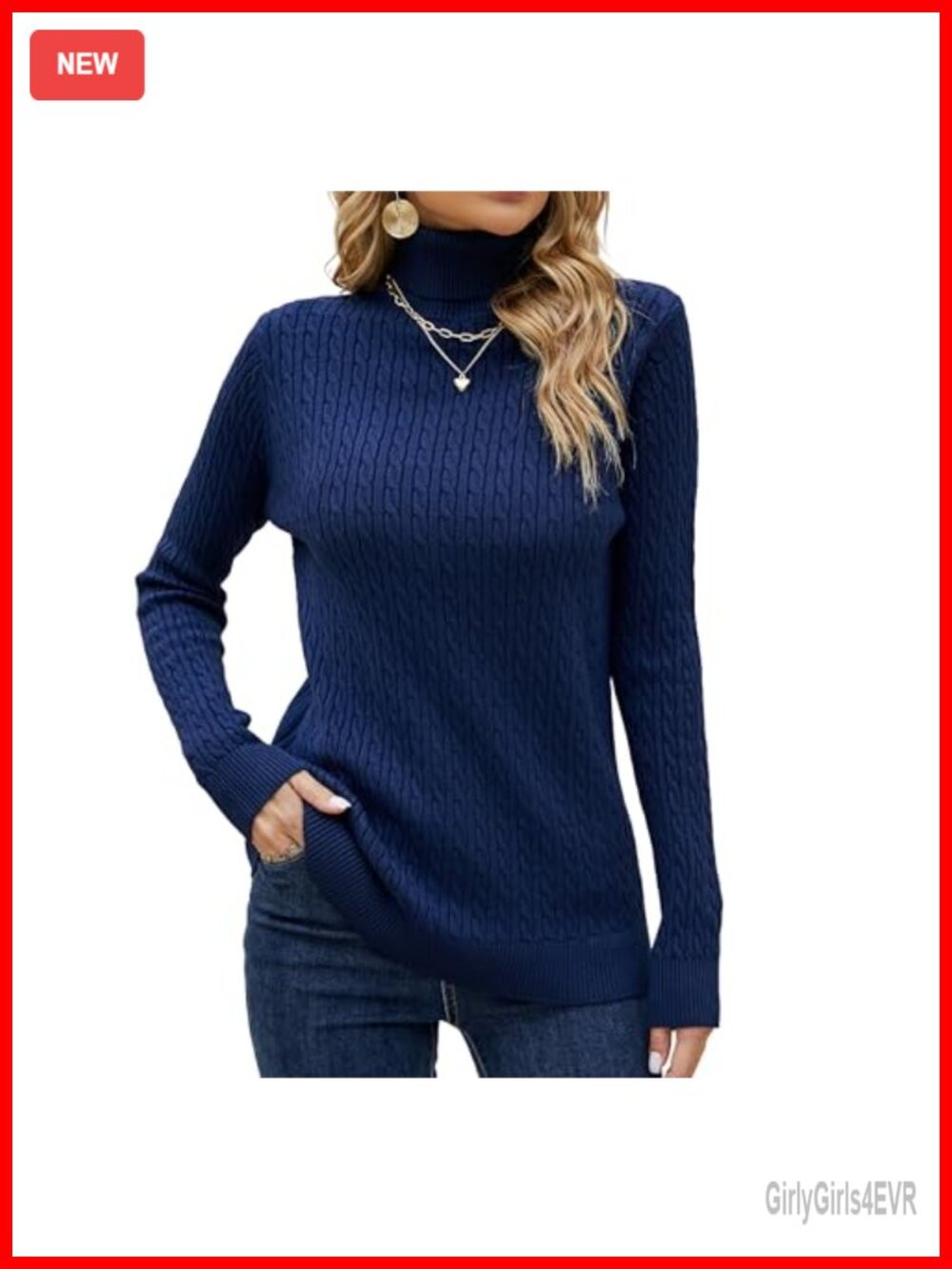 Women's Cable Knit Turtleneck Pullover Sweater Long Sleeve Soft